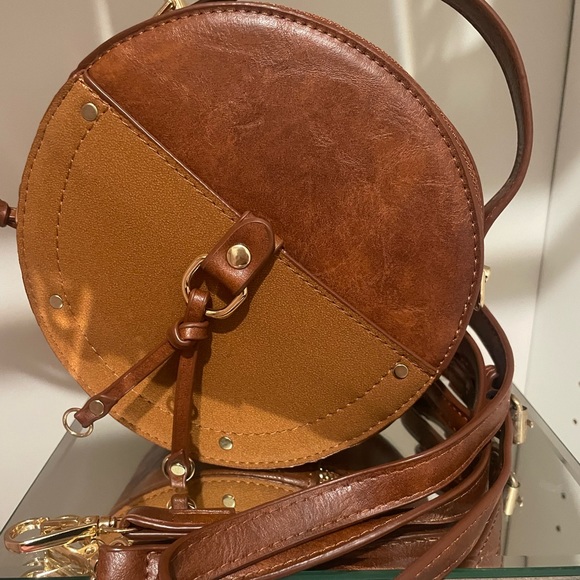 Cindyslbb Bags Brown Faux Leather Suede Circle Crossbody Bag Poshmark